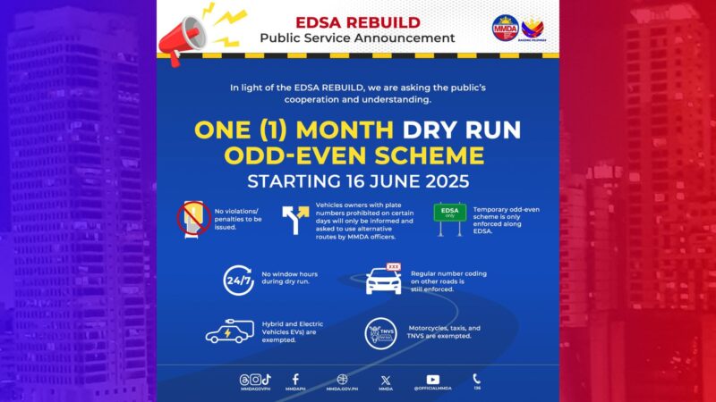 BASAHIN: Mga dapat malaman sa dry-run ng odd-even scheme sa EDSA na sisimulan sa June 16