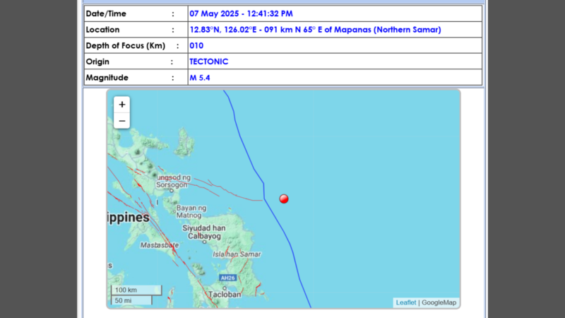 Northern Samar niyanig ng magnitude 5.4 na lindol