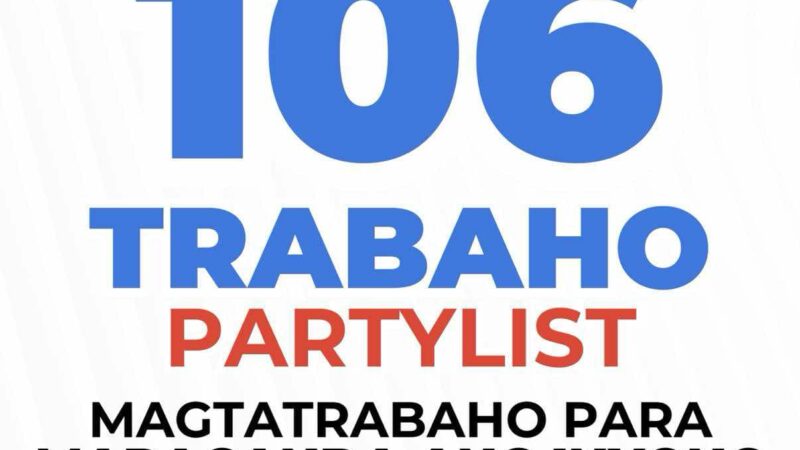 Umento sa pasahod suportado ng 106 TRABAHO Partylist