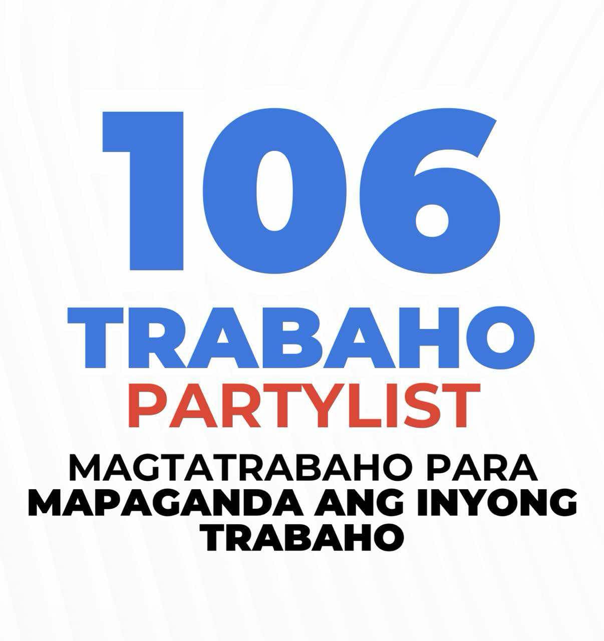 Umento sa pasahod suportado ng 106 TRABAHO Partylist