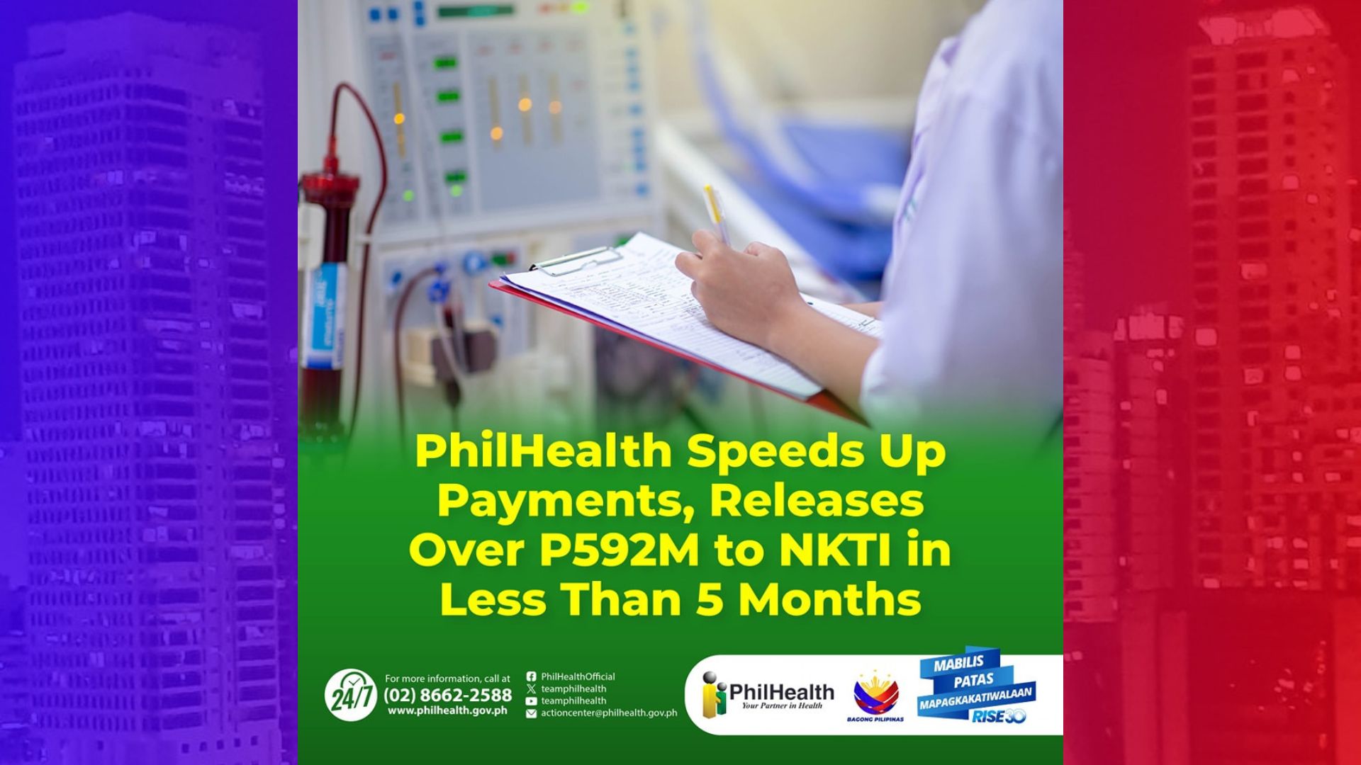 PhilHealth nabayaran na ang P592M na total claims ng NKTI sa unang limang buwan ng taon