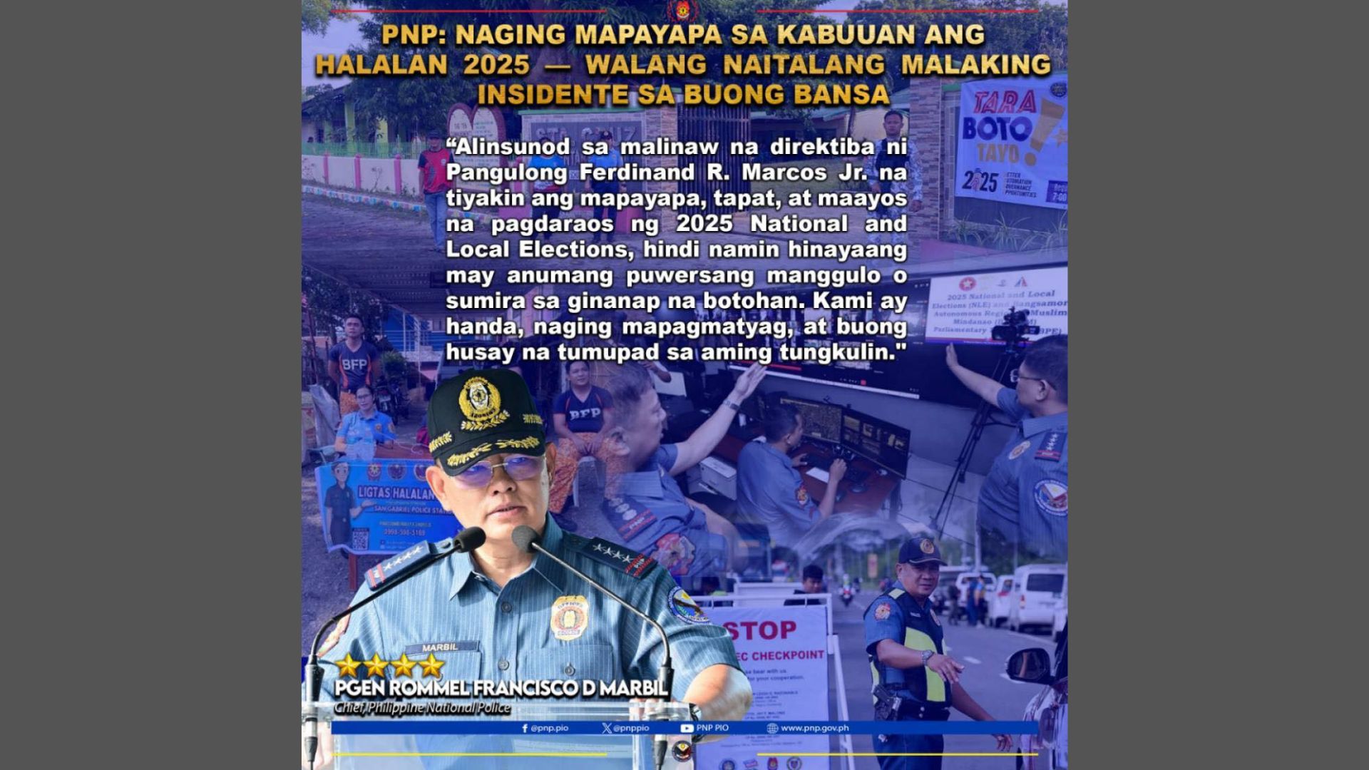 Halalan 2025 naging mapayapa sa pangkalahatan ayon sa PNP