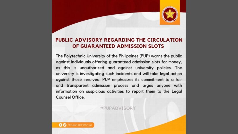 Publiko pinag-iingat sa mga nag-aalok ng siguradong admission slots sa PUP