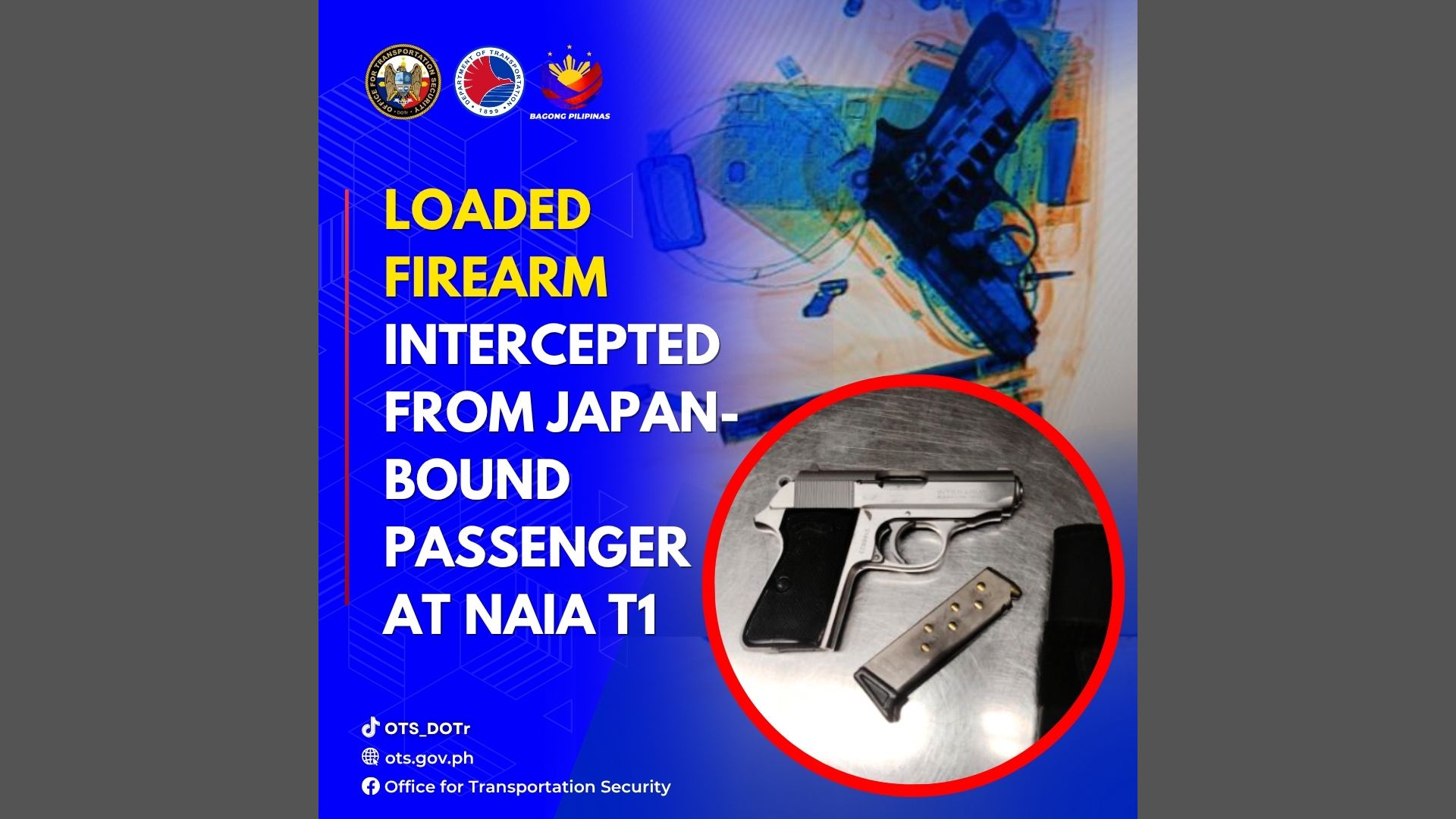Pasaherong papuntang Japan nahulihan ng baril sa NAIA Terminal 1