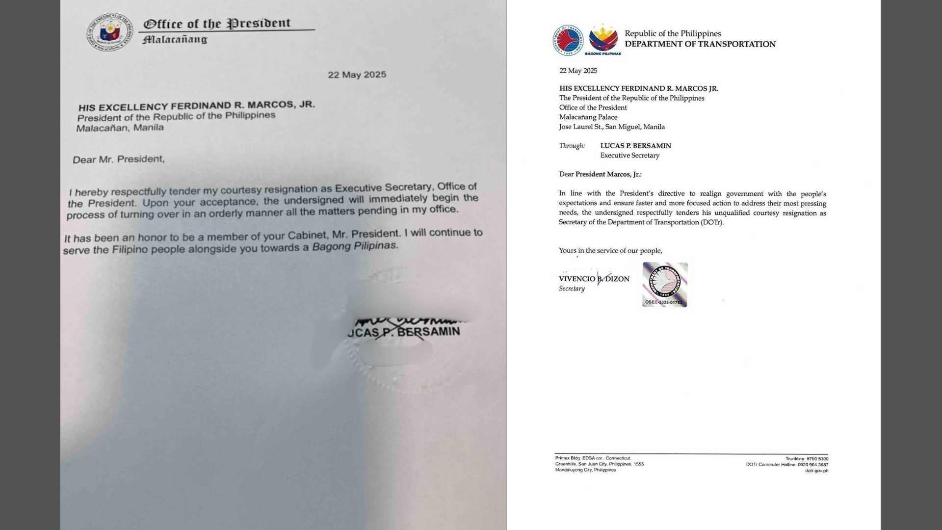 Executive Secretary Lucas Bersamin, iba pang miyembro ng gabinete nagsumite na ng courtesy resignation