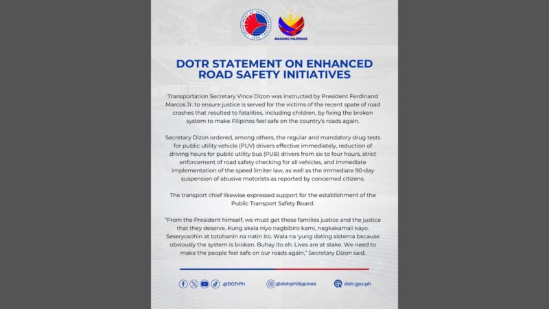 Regular na mandatory drug tests sa mga driver ng PUVs ipatutupad ng DOTr