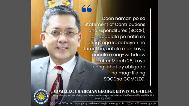 Mga kandidato noong nagdaang eleksyon obligadong maghain ng SOCE, panalo man o talo – Comelec