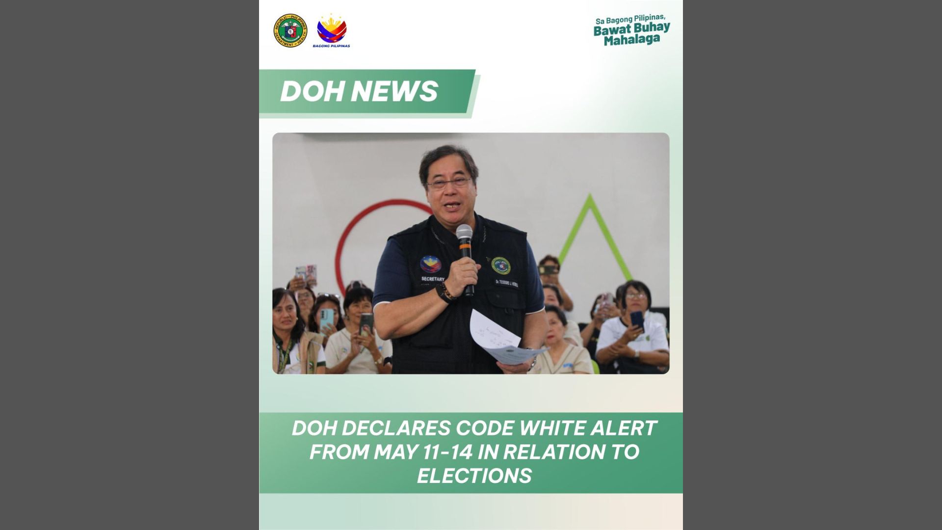 Central Office ng DOH sasailalim sa Code White Alert mula May 11 hanggang 14