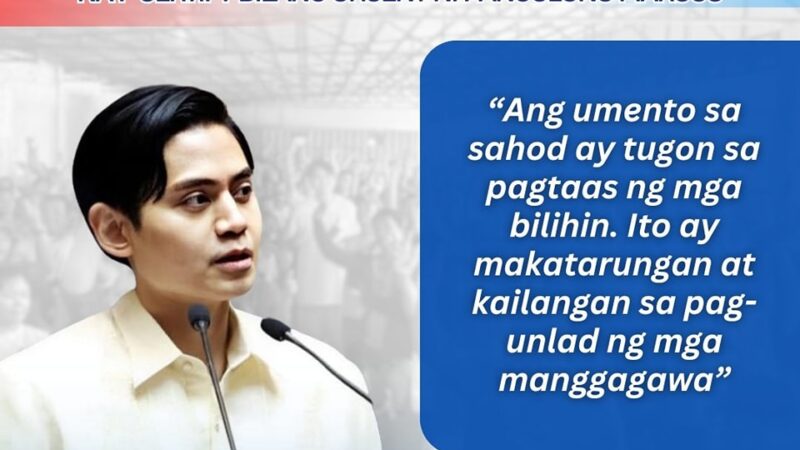 Rizal 4th Dist. Rep. Nograles hiniling kay Pang. Marcos na sertipikahang urgent ang Wage Hike Bill