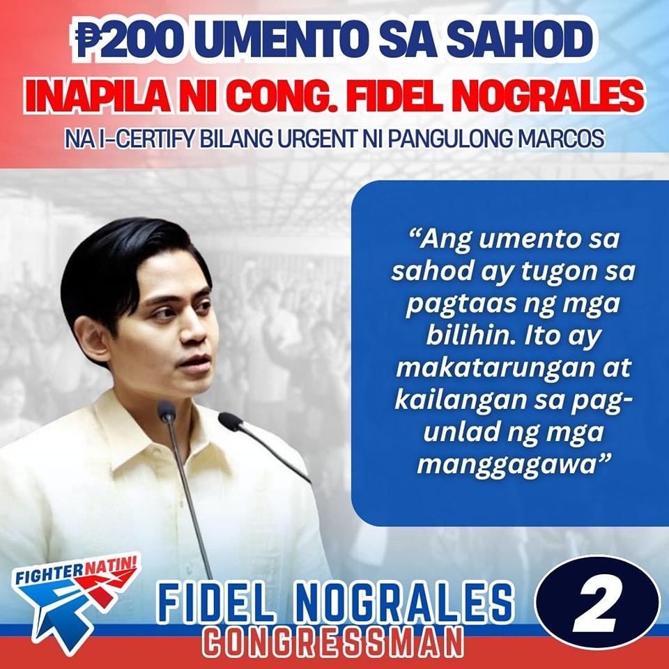 Rizal 4th Dist. Rep. Nograles hiniling kay Pang. Marcos na sertipikahang urgent ang Wage Hike Bill