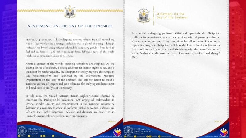 Husay at sipag ng mga Pinoy seafarer kinilala ng DFA sa paggunita ng Filipino Seafarer’s Day