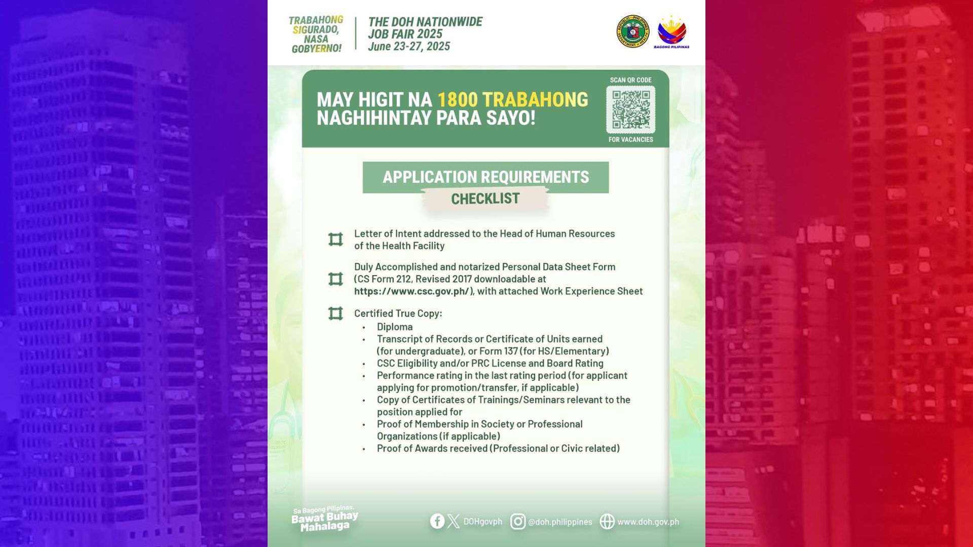 DOH nagbukas ng 1,800 na job vacancies