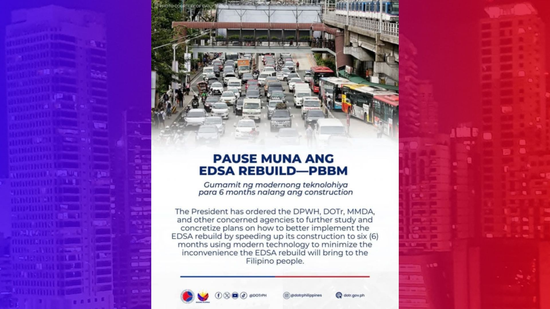 EDSA Rebuild, ipinagpaliban ni Pangulong Marcos