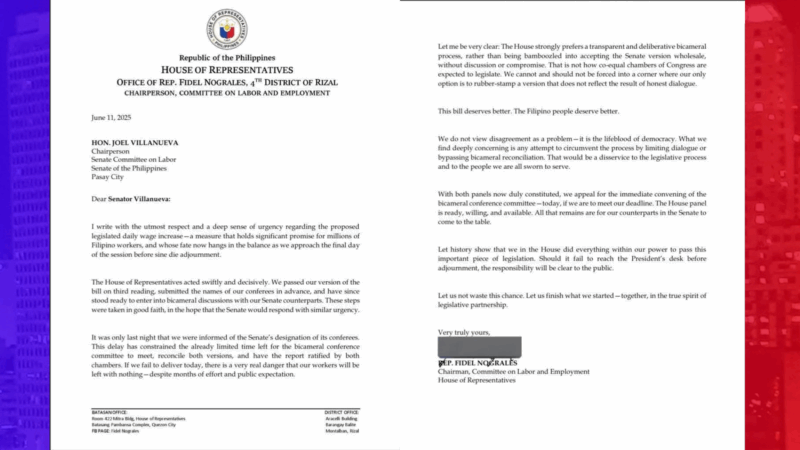 Hirit na i-adopt na lang ng Kamara ang P100 wage hike bill ng Senado, tinanggihan ni Rizal 4th Dist. Rep. Nograles