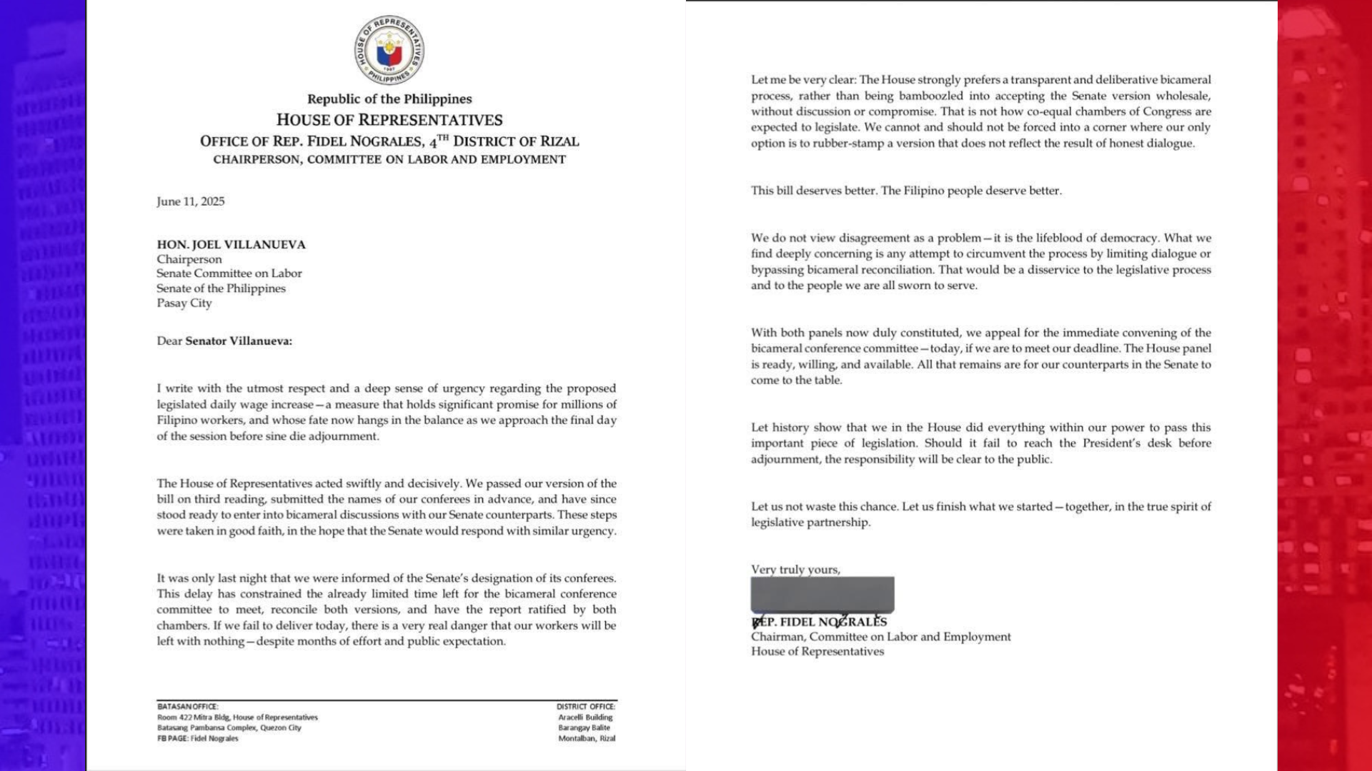 Hirit na i-adopt na lang ng Kamara ang P100 wage hike bill ng Senado, tinanggihan ni Rizal 4th Dist. Rep. Nograles