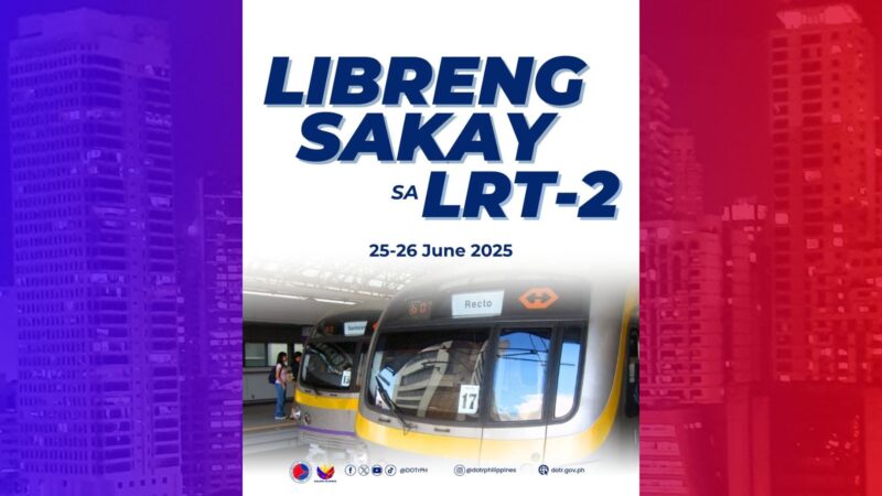 DOTr nagpatupad ng Libreng Sakay sa LRT-2 hanggang bukas, June 26