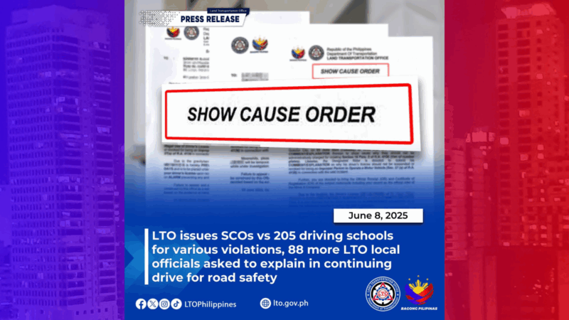 Mahigit 200 driving schools inisyuhan ng show cause order ng LTO dahil sa iba’t ibang paglabag