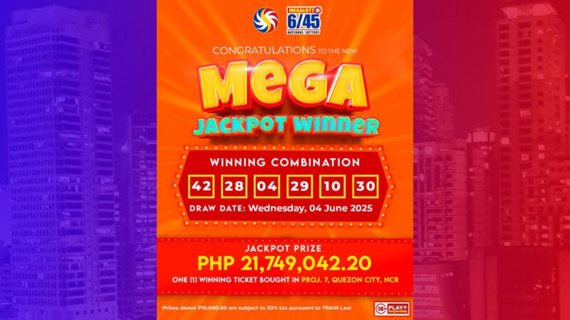 Bettor wagi ng mahigit P21.7M na jackpot prize sa lotto