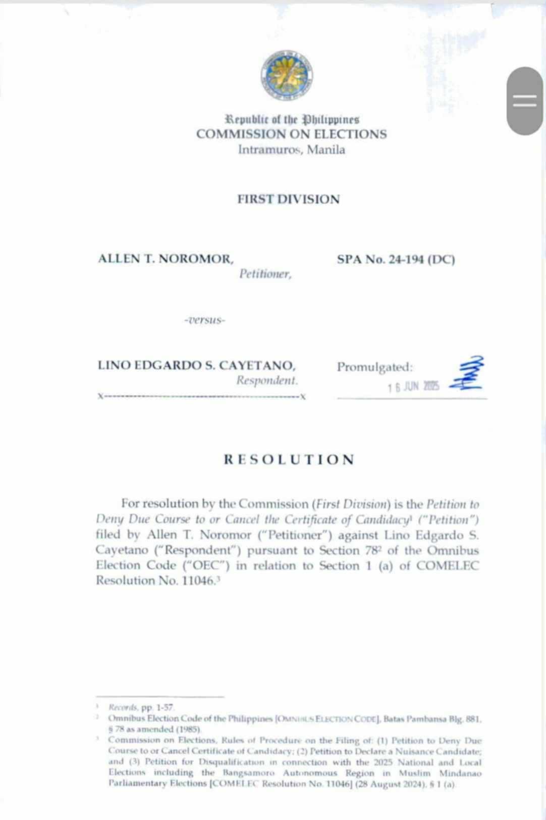 COMELEC, Iniutos ang Imbestigasyon sa Posibleng Paglabag sa Election Law ni Lino Cayetano