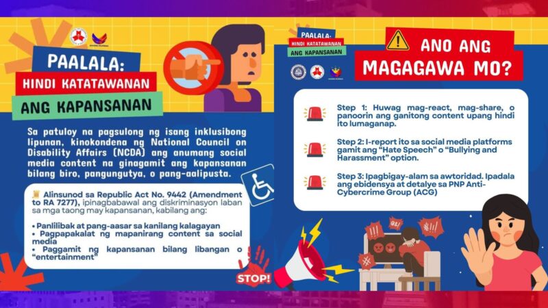 Paglaganap ng mga online content na nanlalait sa ga taong may kapansanan, kinondena ng NCDA