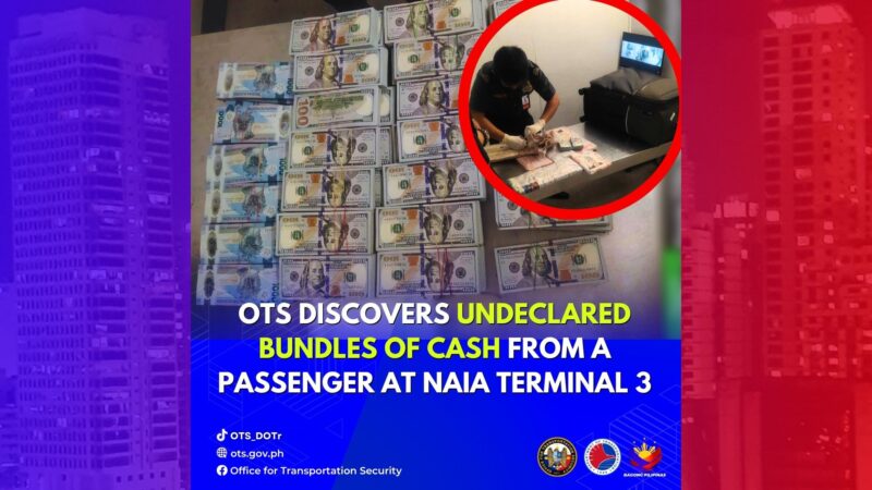 Lalaking pasahero na may dalang 58 bundles ng $100 bills naharang sa NAIA