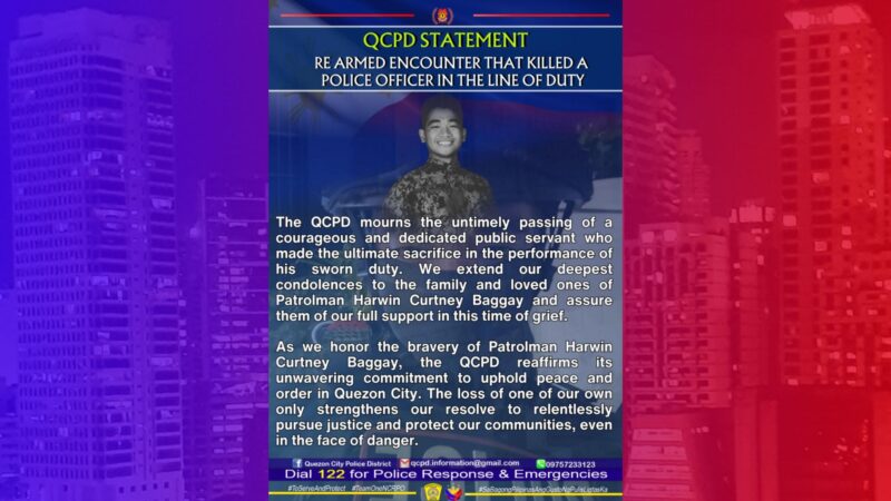 Pulis Quezon City nasawi sa pagresponde sa isang insidente ng robbery