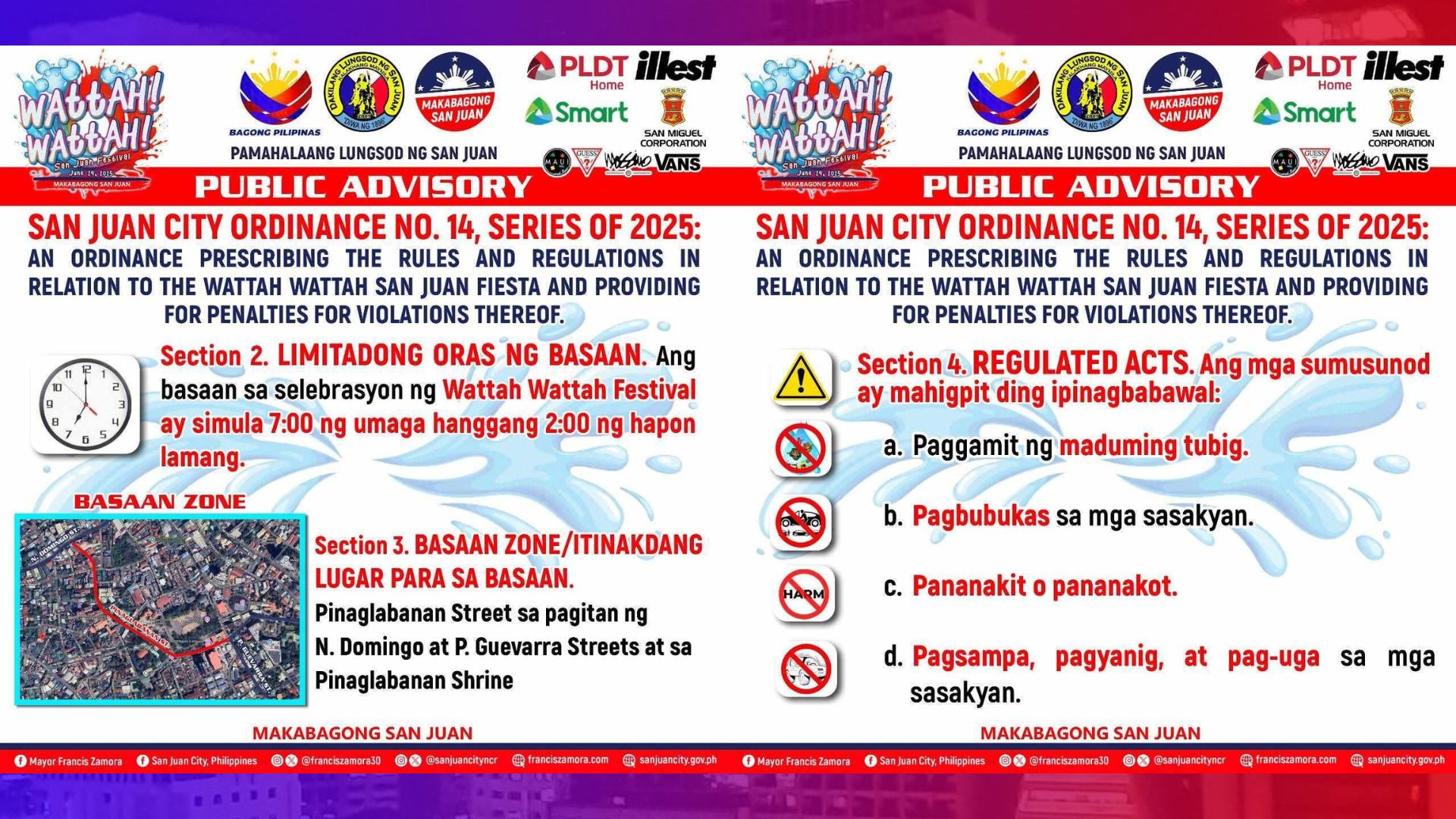 LGU mas maghihigpit sa mga aktibidad para sa Wattah Wattah Festival; “Basaan Zone” itinakda