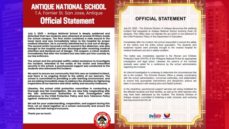 2 estudyante sugatan sa pananaksak ng kapwa estudyante sa Antique