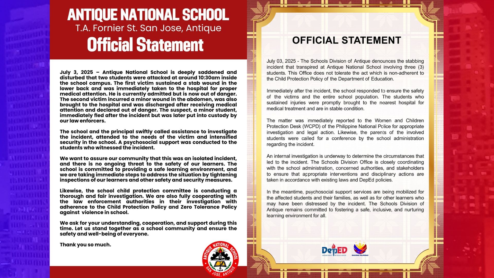 2 estudyante sugatan sa pananaksak ng kapwa estudyante sa Antique