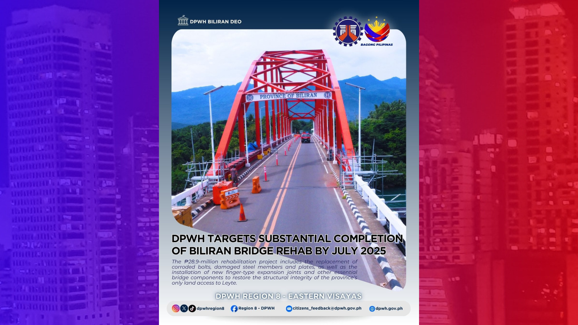 Rehabilitasyon sa Biliran Bridge matatapos na sa susunod na buwan ayon sa DPWH