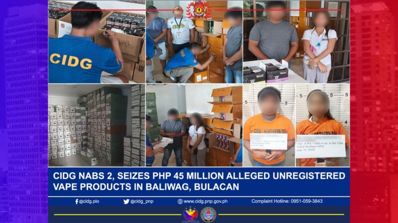 P45M na halaga ng hindi rehistradong vape products nasabat sa Bulacan; 2 arestado