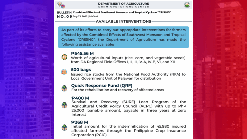 DA inihanda ang P545M na halaga ng tulong sa mga magsasaka at mangingisda na napinsala ng sama ng panahon