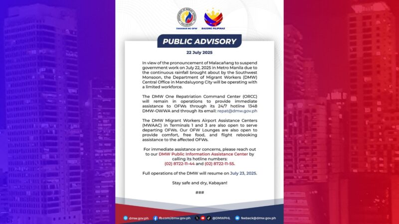 One Repatriation Command Center ng DMW mananatiling operational