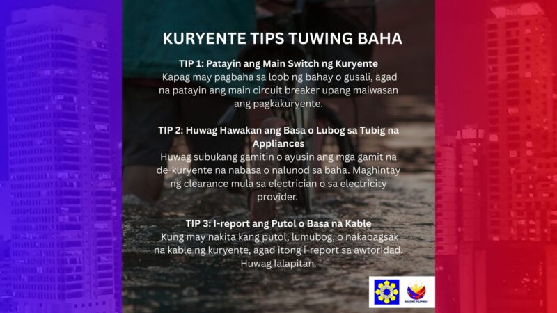 DOE may paalala sa mga binahang residente para maiwasan ang pagka-kuryente