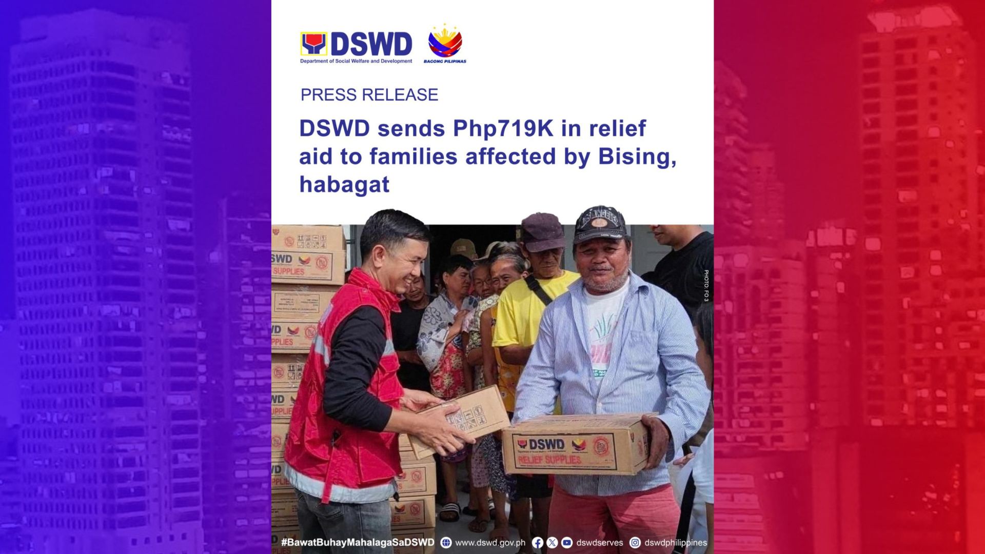 DSWD nakapagpadala na ng mahigit P179K na halaga ng tulong sa mga naapektuhan ng Typhoon BIsing sa Northern at Central Luzon