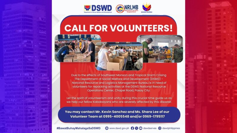 DSWD nangangailangan ng dagdag na volunteers para sa produksyon ng food packs