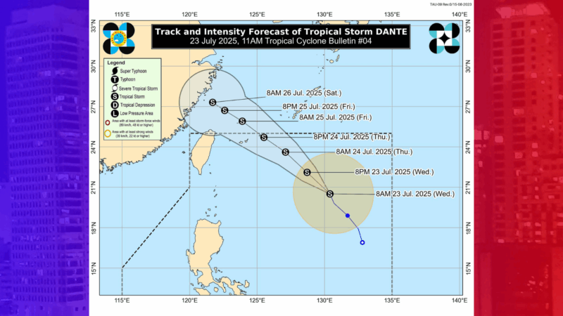 Bagyong Dante lumakas pa isa nang tropical storm ayon sa PAGASA