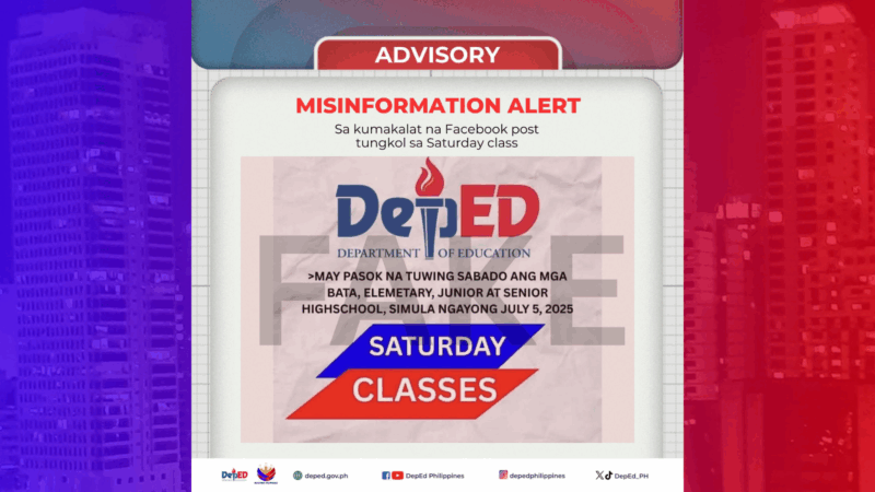 Publiko pinag-iingat ng DepEd sa fake news kaugnay sa pagkakaroon ng Saturday classes