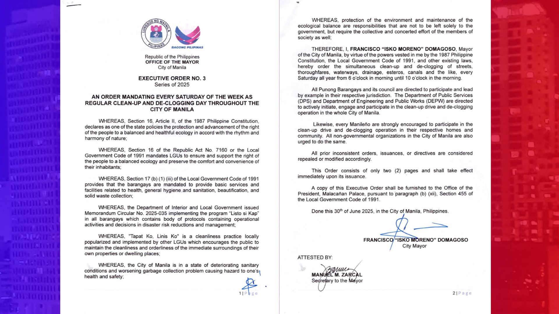 Araw ng Sabado itinakda bilang “Regular Clean-up and De-clogging Day” sa buong Maynila