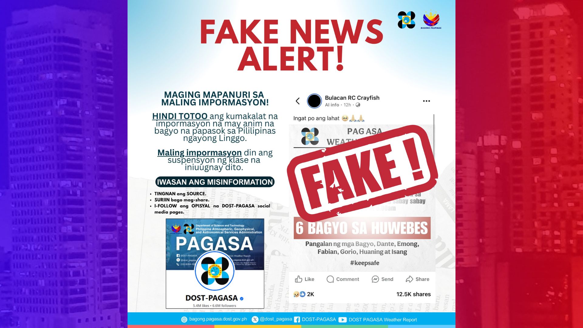 Anim na bagyo ngayong linggo, “fake news” ayon sa PAGASA