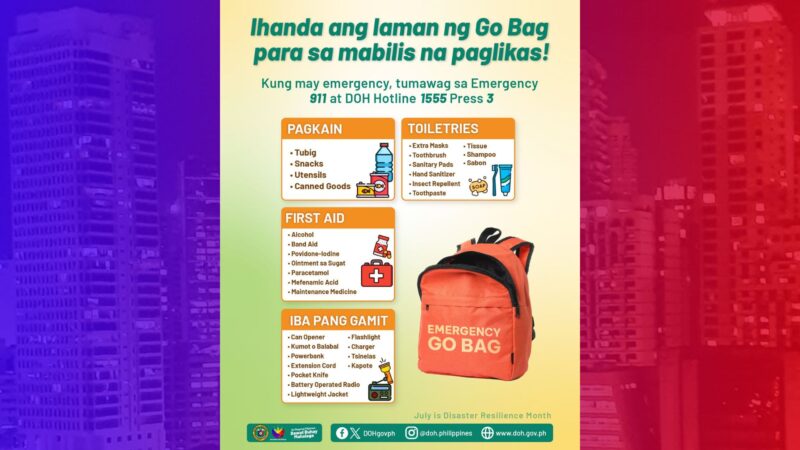 DOH sa publiko: Ihanda na ang GO BAG dahil sa bagyong Crising