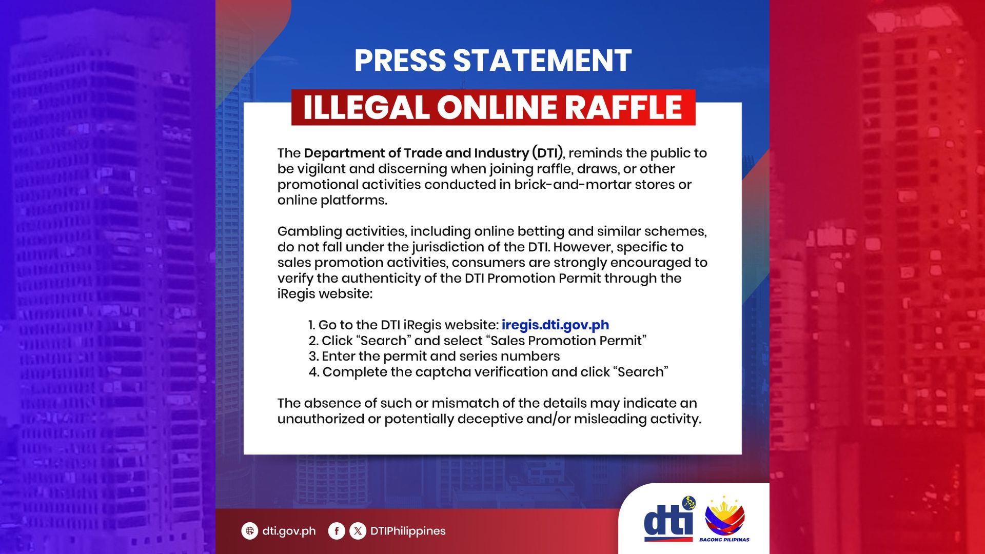DTI nagbabala sa publiko sa ilegal na online raffle