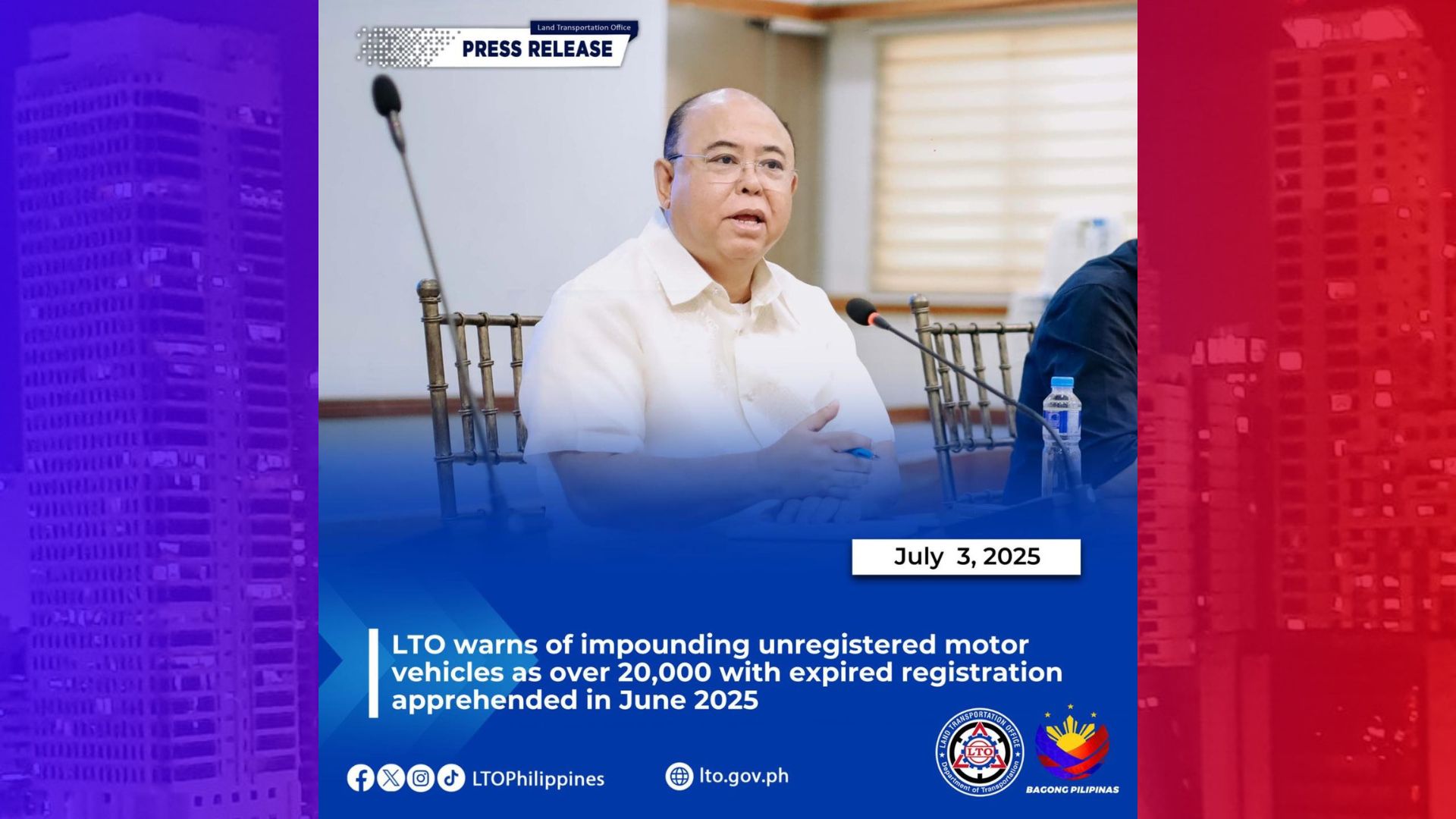 Mahigit 20,000 hindi rehistradong sasakyan nahuli ng LTO sa buwan lamang ng Hunyo