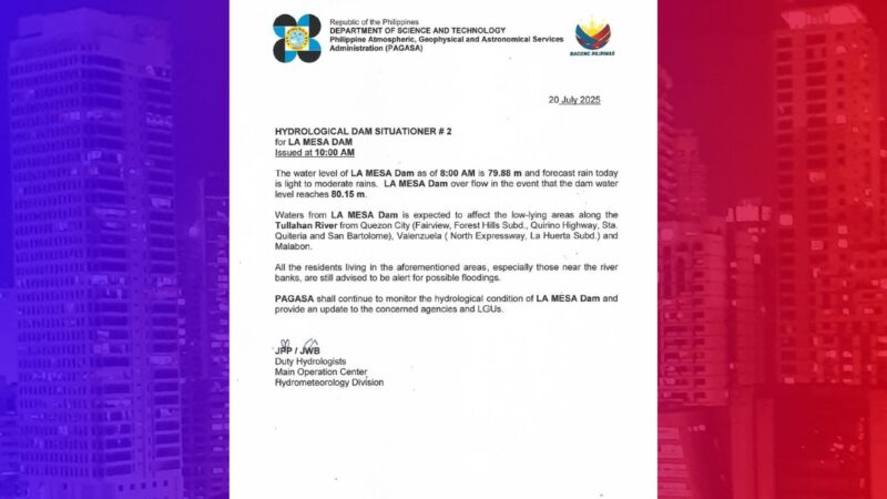 Water level ng La Mesa Dam tumaas pa; malapit na sa spilling level