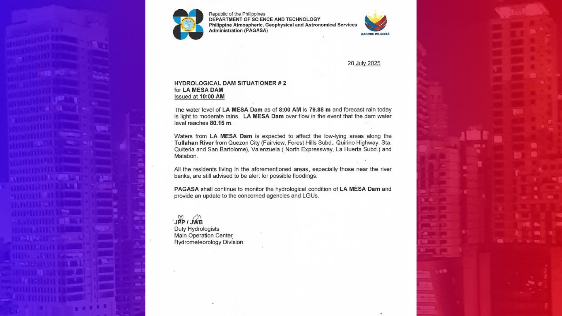 Water level ng La Mesa Dam tumaas pa; malapit na sa spilling level