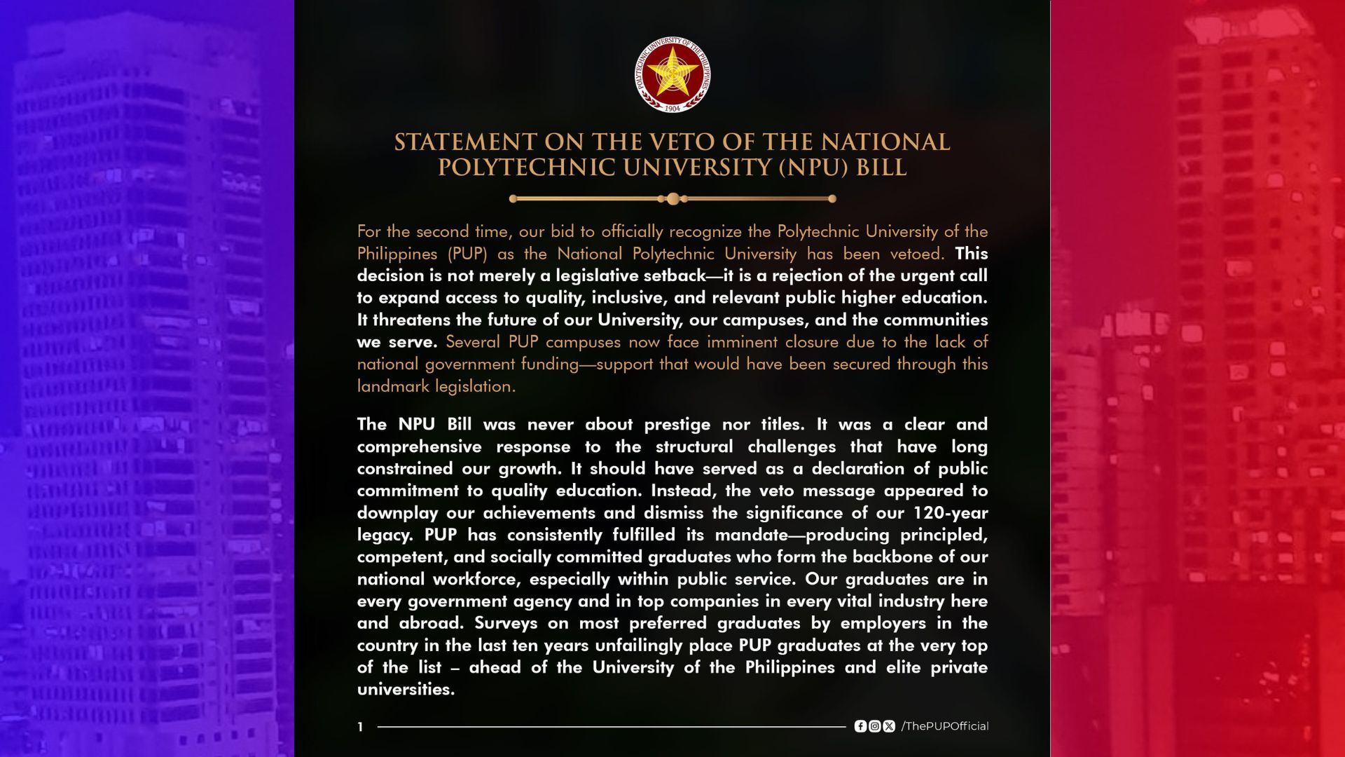 Kasunod ng pag-veto ni Pang. Marcos sa NUP Bill, ilang PUP campuses nanganganib nang magsara