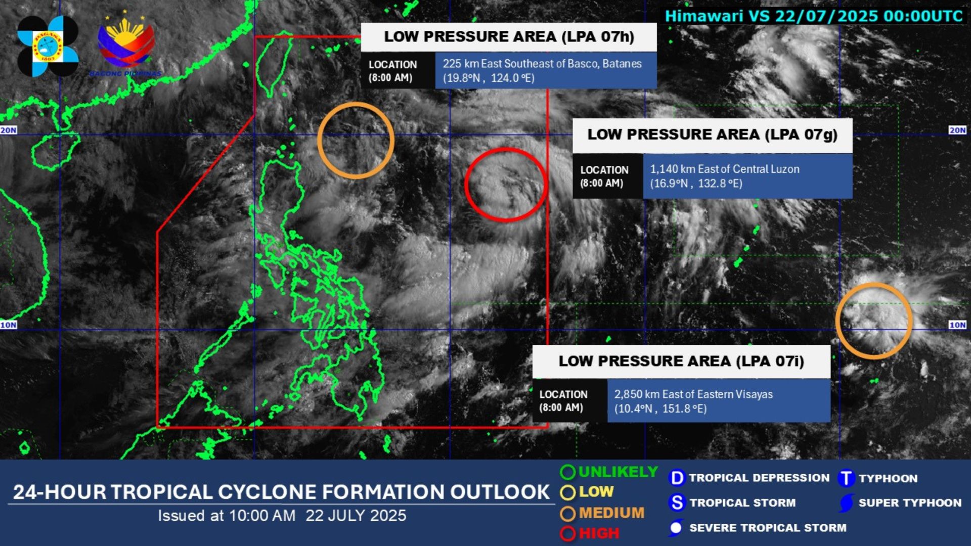 Tatlong LPA binabantayan ng PAGASA; isa dito mataas ang tsansang maging bagyo sa susunod na 24-oras