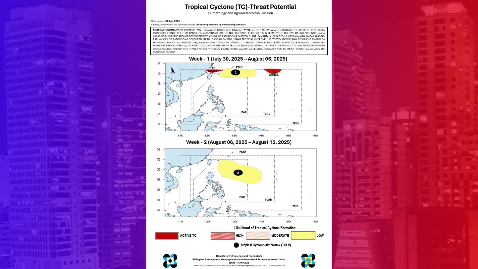 Pahinga muna sa bagyo ang bansa sa loob ng dalawang linggo ayon sa PAGASA