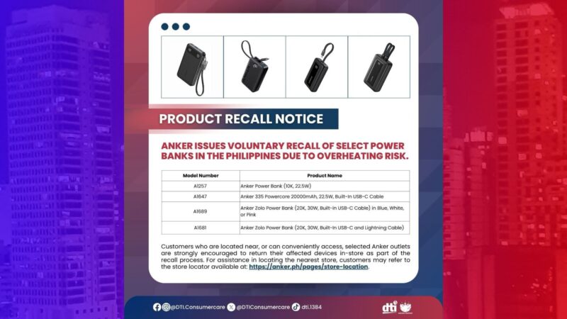 Voluntary recall iniutos sa apat na klase ng power bank dahil sa isyu ng overheating