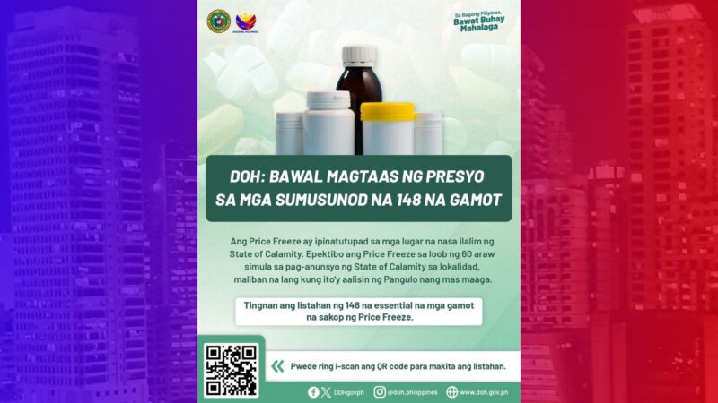 Prize Freeze sa 148 na gamot ipinatutupad sa mga lugar na nasa state of calamity
